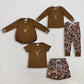 Sibling Sibling Baby Boys Kids Embroidery Deer Camo Hunting Brown Romper Sets RTS
