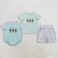 Sibling Baby Boys Kids Short Sleeves Embroidery Ducks Rabbits Shirt Shorts Easter Set Romper RTS