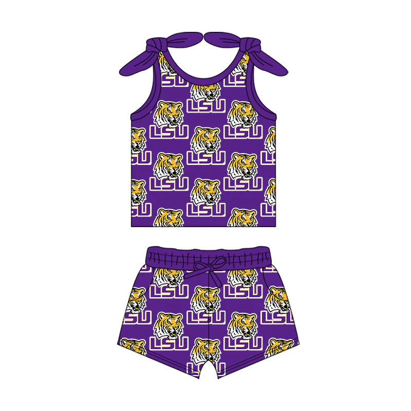 ( Moq 5 each style ) Baby Girl Toddler Tiger Team Sibling Purple Romper Dress Set 7.15