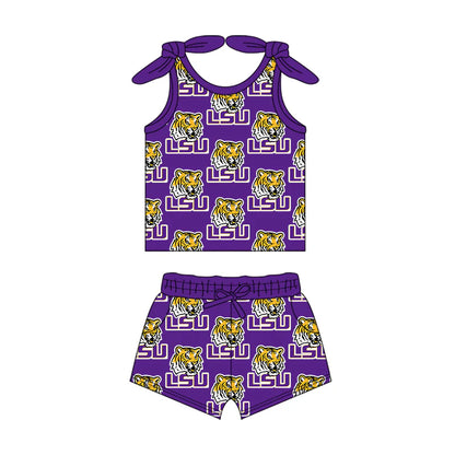 ( Moq 5 each style ) Baby Girl Toddler Tiger Team Sibling Purple Romper Dress Set 7.15
