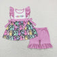 SR0867 Baby Girl Short Sleeves Little Sister Leopard Purple One Piece Romper