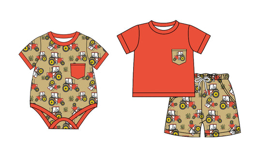 Baby Boy Short Sleeves Farm Tractors Sibling Romper Set ( Moq 5 Each Style ) 2.15