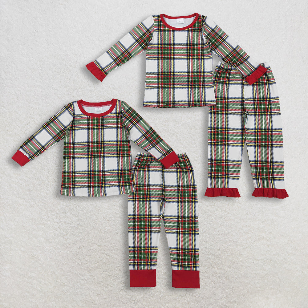 Sibling Boys Girls Kids Christmas Long Sleeves Plaid Shirt Pants Pajamas Clothes Set RTS
