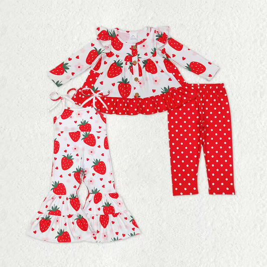 Sibling Baby Girls Kids Strawberry Red Hearts Jumpsuit Set Clothes RTS