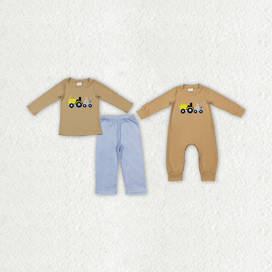 Sibling Baby Boys Long Sleeves Embroidery Dogs Ducks Trucks Hunting Romper Set RTS