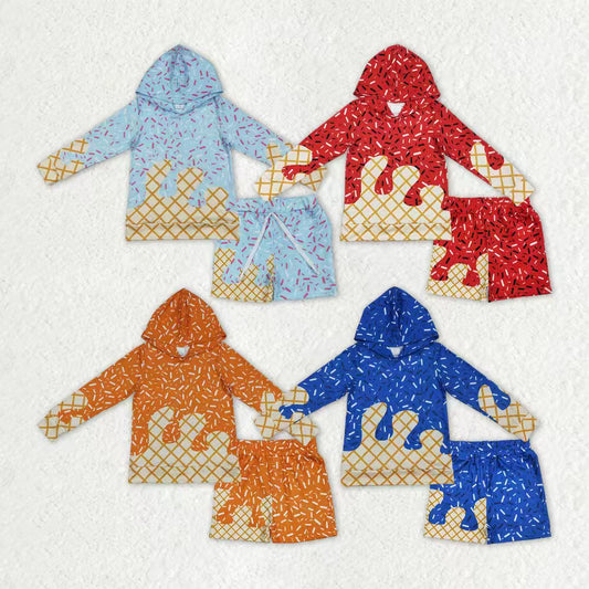 Sibling Baby Boys Long Sleeves Sprinkles Drips Hoodie Shirt Pockets Shorts Team Clothes Set RTS