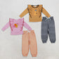 Sibling Baby Girls Long Sleeves Embroidery turkey Pumpkins Shirt Plaid Pants Set RTS