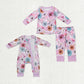 Sibling Baby Girls Long Sleeves Flower Boots Western Zipper Romper Pajamas Set Clothes RTS