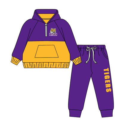 ( Moq 5 each style ) Baby Boy Girl Team Tiger Sibling Purple Shirt Pants Set 8.20