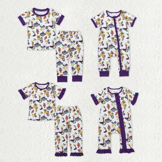Sibling Boys Girls Toddler Short Sleeves Mardi Gras Crayfish Romper Pajamas Set Clothes RTS