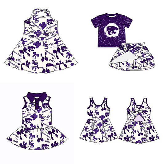 ( Moq 5 each style ) Baby Girl Team Purple Bows Sibling Dress Set 5.23