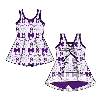 ( Moq 5 each style ) Baby Girl Toddler Cats Team Purple Bows Sibling Dress Set 6.27