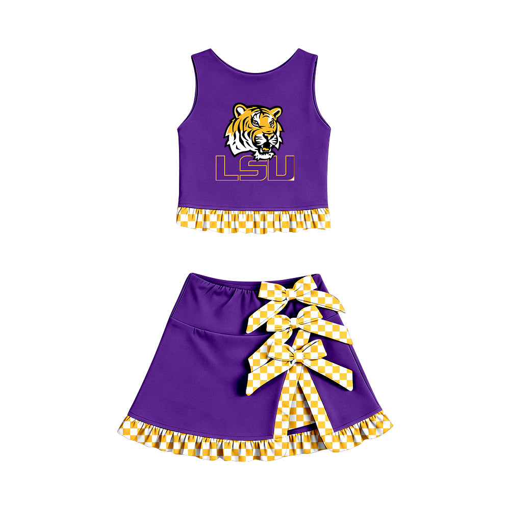 ( Moq 5 ) Baby Girls Kids Sleeveless Vest Bows Skirt Shorts Team Set Cheer Clothes