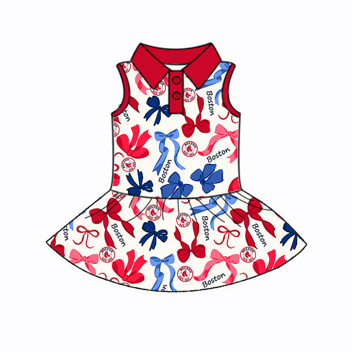 ( Moq 5 each style ) Baby Girl Team Red Blue Bows Sibling Dress Set 5.16