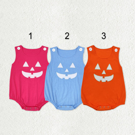 Sibling Boys Girls Infant Halloween Embroidery Ghost Pumpkins Romper RTS