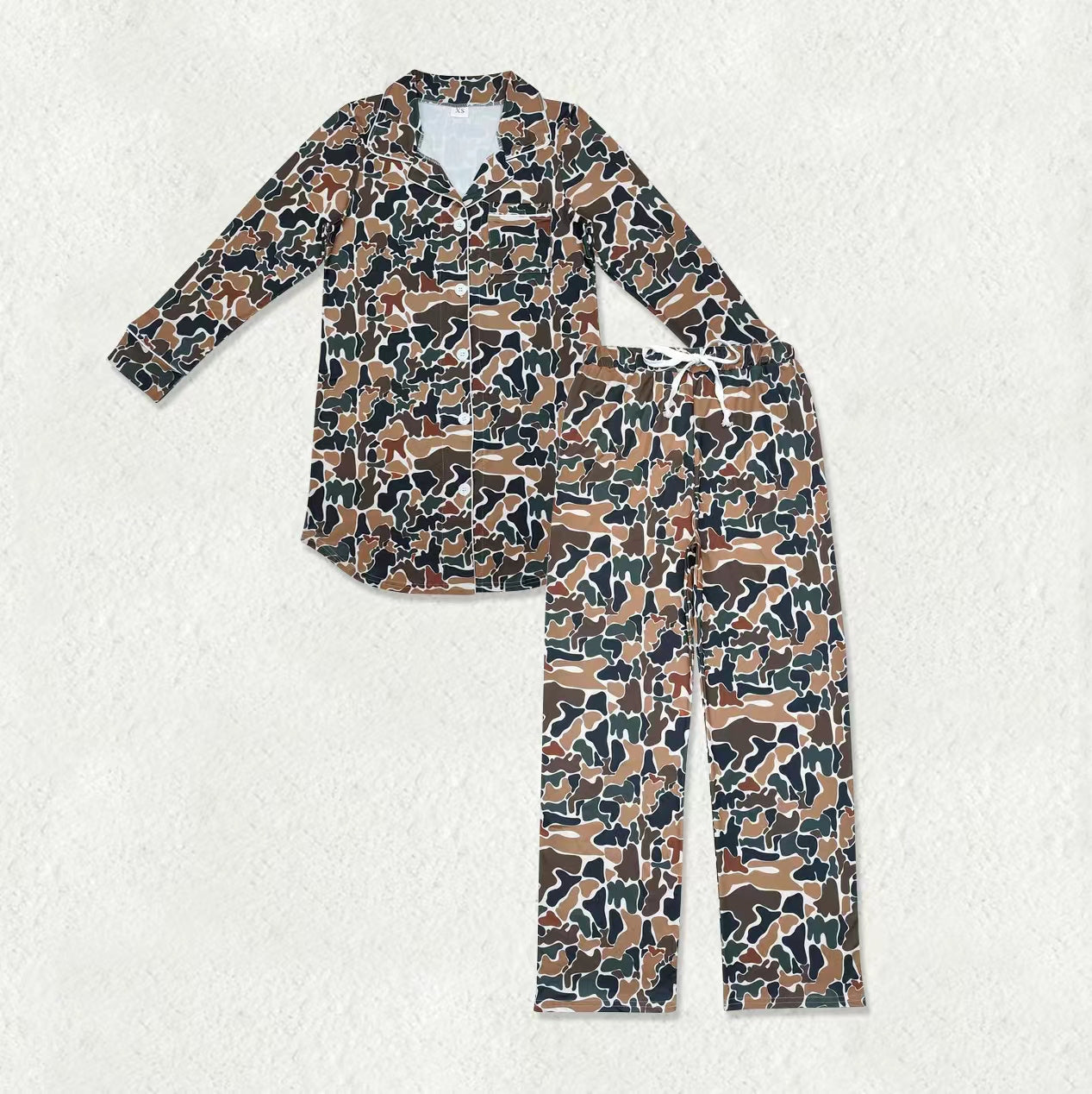 Sibling Adult Women Long Sleeves Camo Buttons Shirts Pants Pajamas Clothes Sets RTS