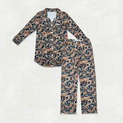 Sibling Adult Women Long Sleeves Camo Buttons Shirts Pants Pajamas Clothes Sets RTS