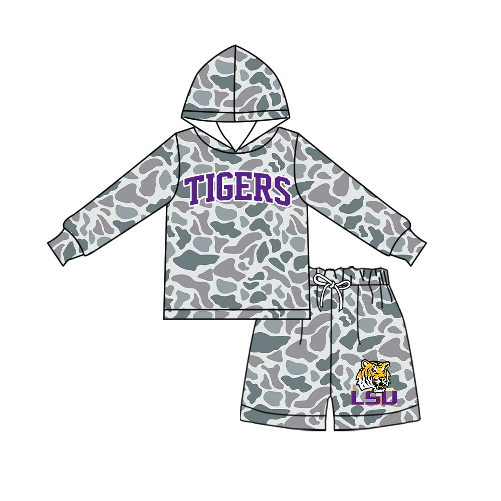 ( Moq 5 ) Baby Girls Kids Long Sleeves Hoodie Shirt Camo Shorts Team Set Clothes