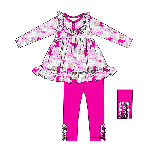 Baby Girl Long Sleeves Christmas Santa Pink Tops Pants Set