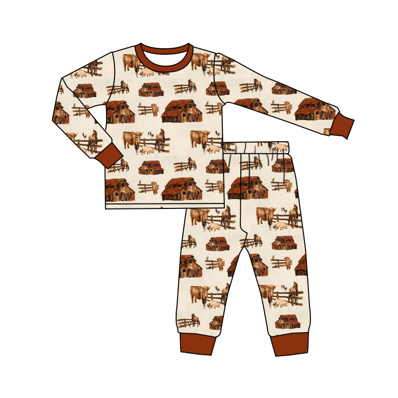 Baby Boy Long Sleeves Farm Cow Horse Shirt Pants Pajamas Set