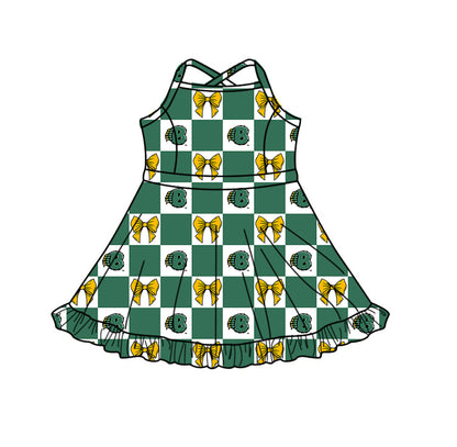 ( Moq 5 Each Style ) Baby Boys Girls Toddler Bows Green Plaid Team Sibling Shorts Dress Sets Clothes