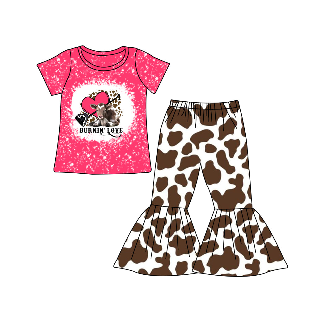 Baby Girl Toddler Valentine Hearts Pink Shirt Cow Print Pants Set