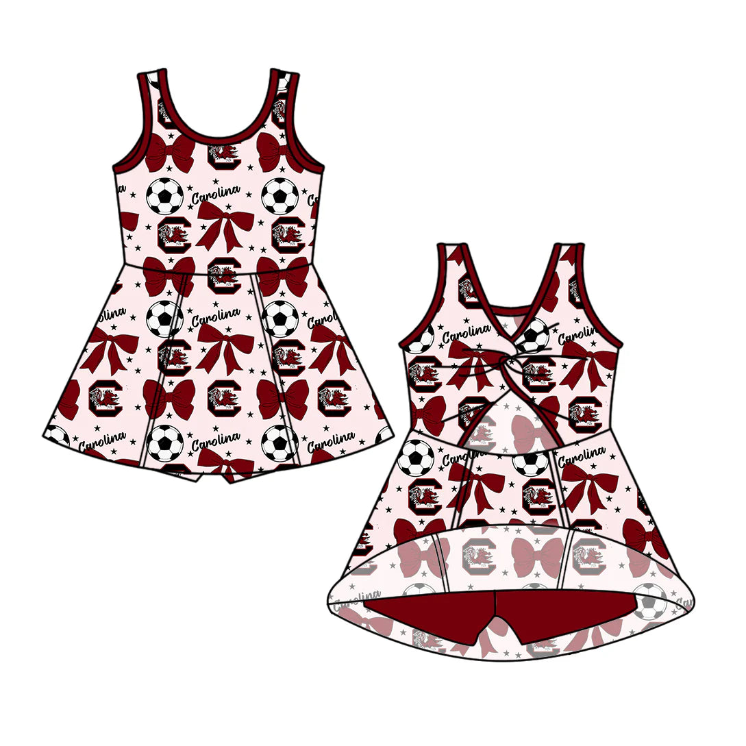 ( Moq 5 each style ) Baby Girl Toddler Team Red Bows ‌Soccer‌ Sibling Romper Dress Set 6.14