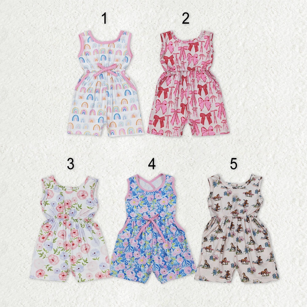 Sibling Baby Girls Kids Sleeveless Flowers Bows Shorts Jumpsuits Summer Clothes RTS