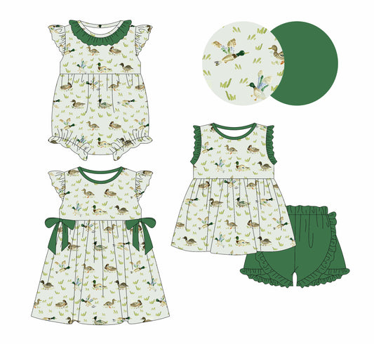 Baby Girl Ducks Green Sibling Romper Dress Set ( Moq 5 Each Style ) 1.18