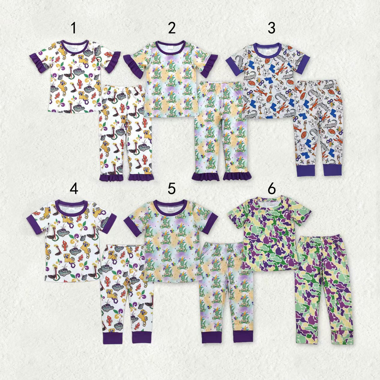 Sibling Baby Boys Girls Short Sleeves Mardi Gras Shirt Pants Pajamas Sets RTS