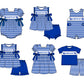 ( Moq 5 ) Baby Girls Kids Short Sleeves Blue Stripes Bows Team Romper 1.29