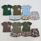 Sibling Baby Boys Kids Short Sleeves Cotton Shirts Pockets Shorts Sets Summer Camo Clothes RTS