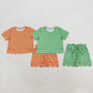 Sibling Baby Girls Kids Short Sleeves Plaid Shirts Scallop Shorts Sets Clothes RTS