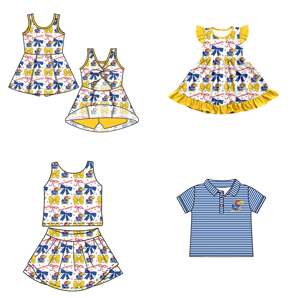 ( Moq 5 each style ) Baby Boy Girl Toddler Team Bows Sibling Shirt Dress Set 6.23