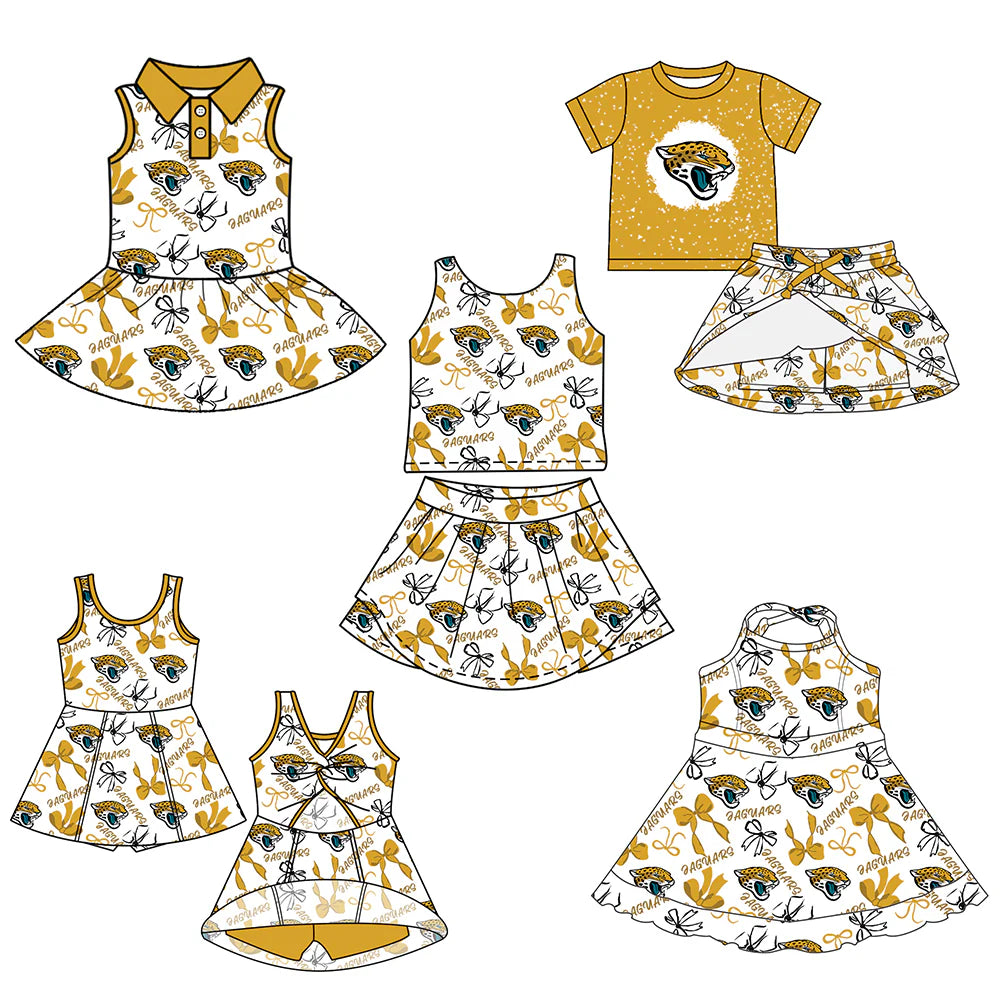 ( Moq 5 each style ) Baby Girl Toddler Team Bows Leopard Sibling Skort Dress Set 6.11