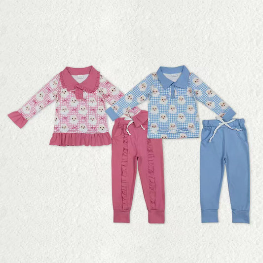 Sibling Baby Boys Girls Kids Long Sleeves Santa Christmas Shirt Pockets Cotton Pants Set RTS