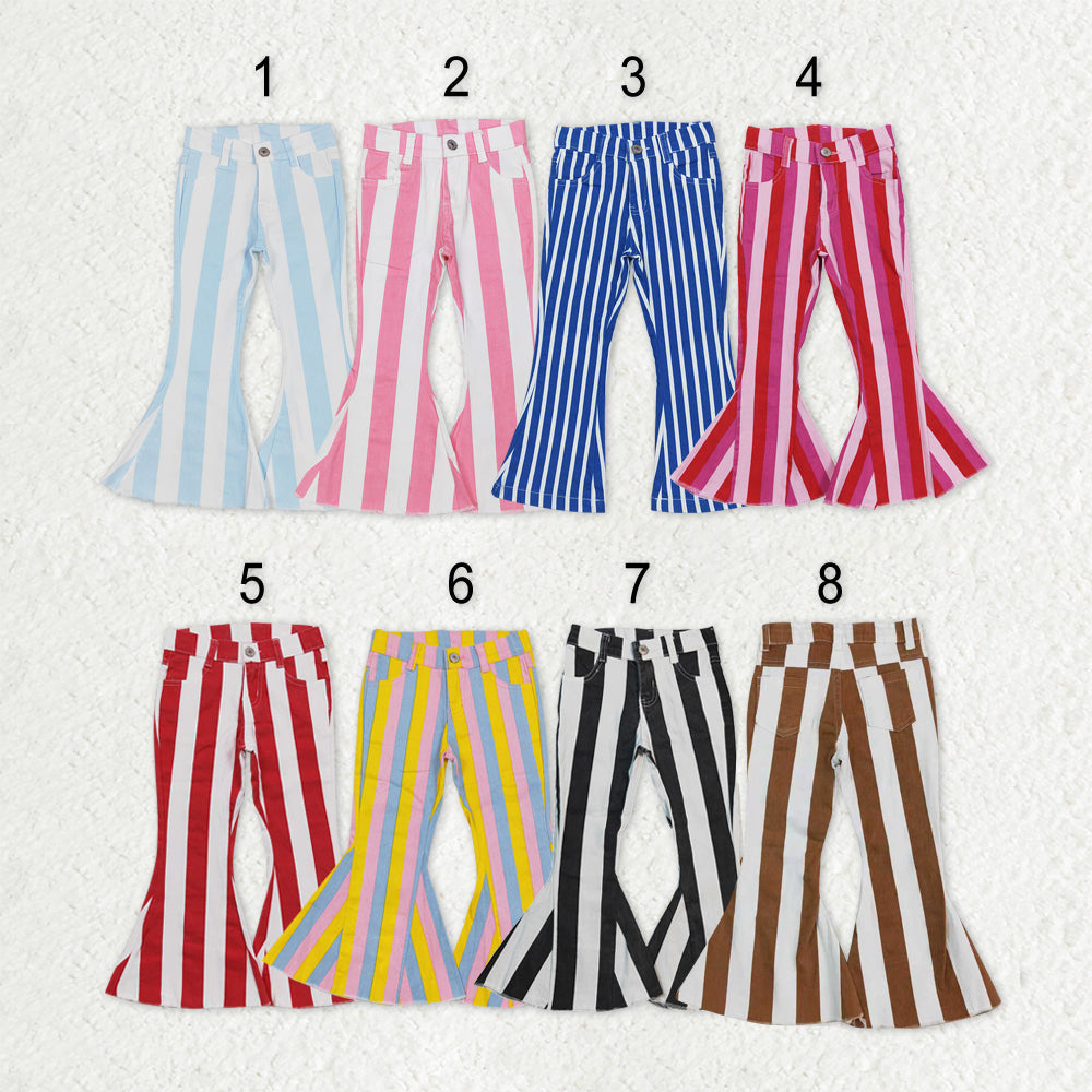 Sibling Girls Kids Colorful Stripes Bell Denim Jeans Pants Bottom RTS