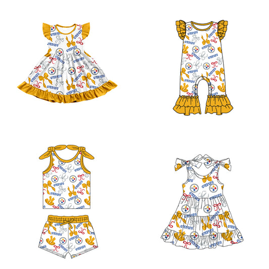 ( Moq 5 each style ) Baby Girl Toddler Stars Team Bows Sibling Romper Dress Set 7.12