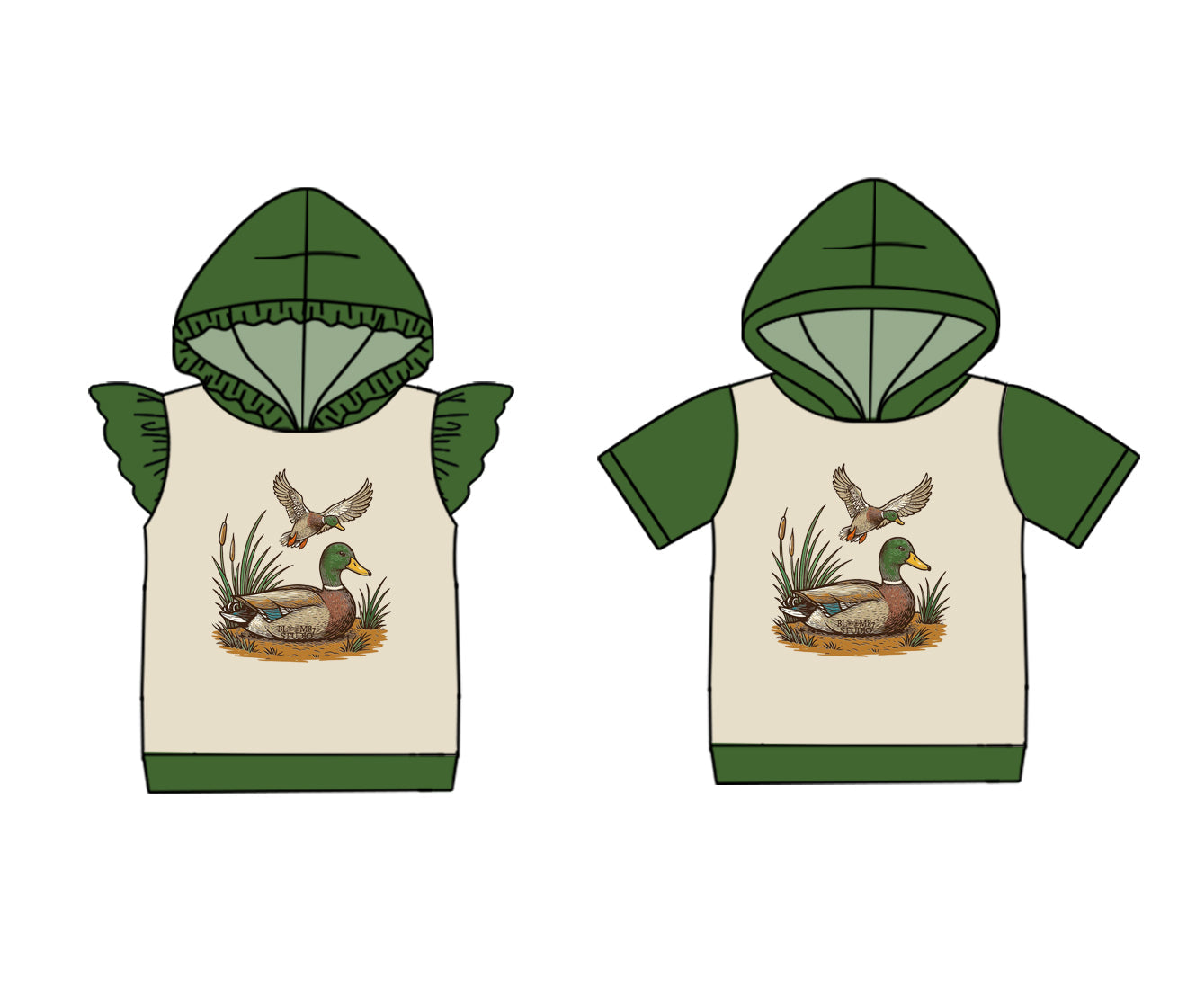 ( Moq 5 Each Style ) Baby Boy Girl Short Sleeves Ducks Sibling Green Hoodie Shirt 4.23