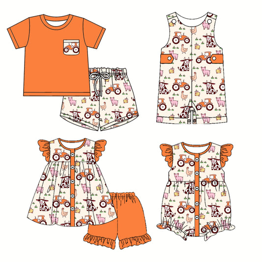 Baby Boy Girl Farm Animals Tractors Sibling Romper Set ( Moq 5 Each Style ) 3.4