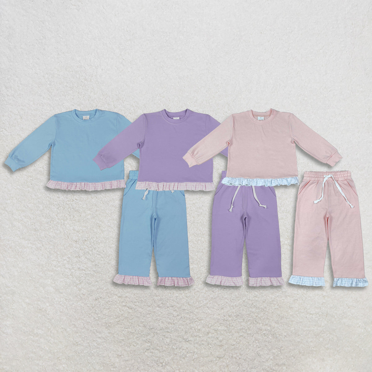Sibling Baby Girls Kids Long Sleeves Ruffle Shirts Pockets Pants Sets Cotton Clothes RTS