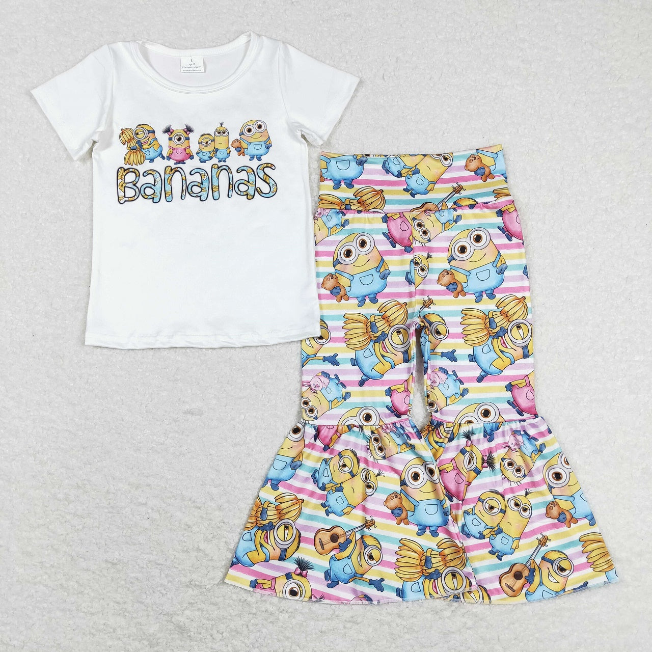 GSPO1188 Baby Girl Short Sleeves Cartoon Shirt Stripes Bell Pants Set