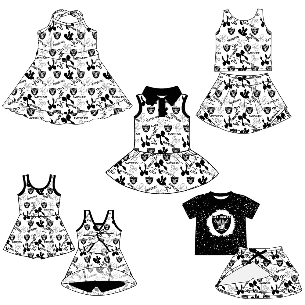 ( Moq 5 each style ) Baby Girl Toddler Team Black Bows Sibling Skort Dress Set 6.4