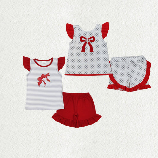 Baby Girl Toddler Short Sleeves Embroidery Baseball Shorts Sibling Set Clothes RTS