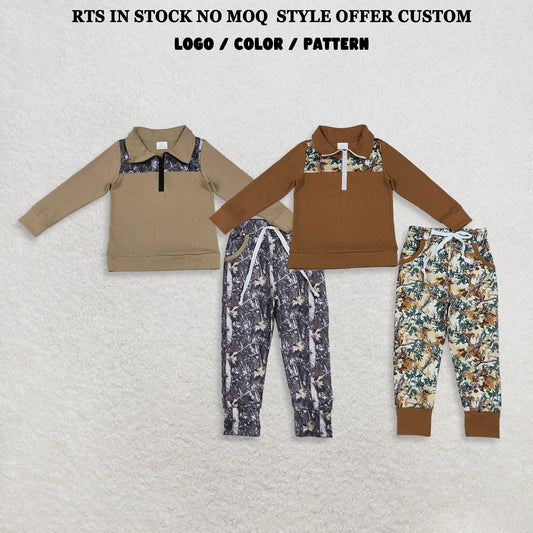 Sibling Baby Boys Long Sleeves Zipper Pullovers Pockets Jogger Pants Sets Camo Print Clothes RTS