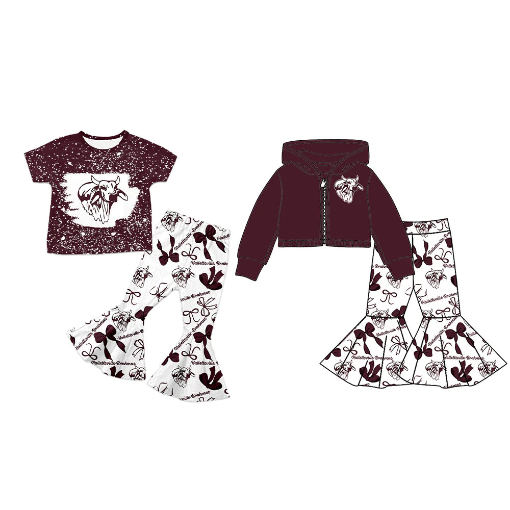 ( Moq 5 each style ) Baby Girl Team Sibling Cow Bows Dress Set 7.23