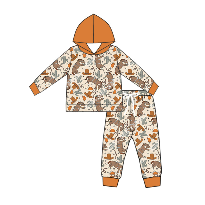 Baby Boy Toddler Horse Cactus Hoodie Shirt Pants Western Set