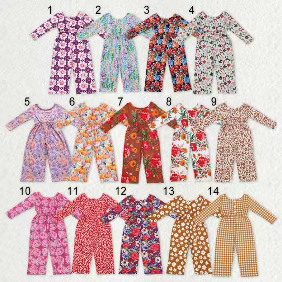 Sibling Baby Girls Kids Long Sleeve Flower Pockets Pants Jumpsuits RTS