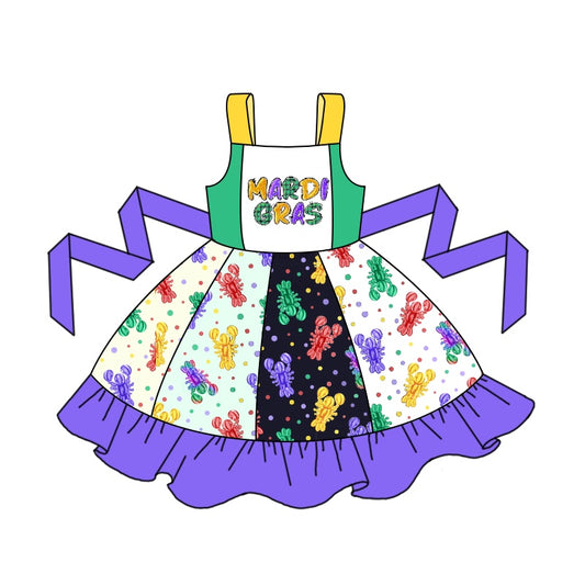 Baby Girl Toddler Sleeveless Mardi Gras Crawfish Twirl Dress