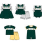 ( Moq 5 Each Style ) Baby Boys Girls Short Sleeves Team Sibling Green Romper Dress Set